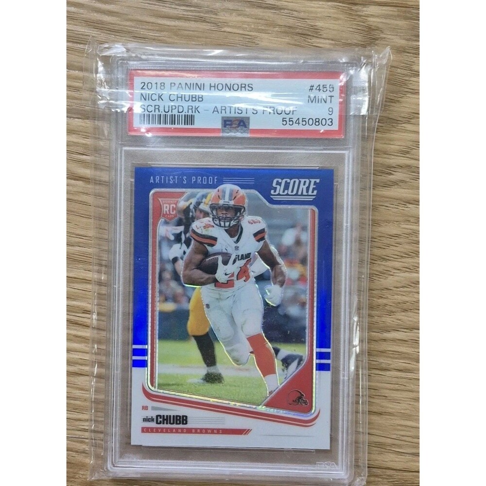2018 Nick Chubb PSA 9 Score Update Blue Refractor Holo Rookie RC #ED/35